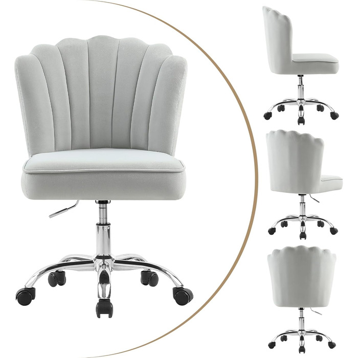 Крісло для офісу Fiximaster Homeoffice, крісло для робочого столу, обертове, регульоване по висоті, з м'якою оббивкою з велюру, золоті ніжки, для робочого кабінету, спальні, до 135 кг, зелений/світло-сірий