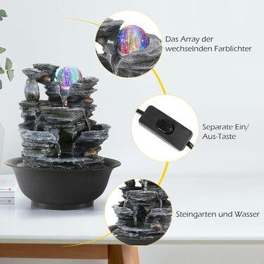 Кімнатний фонтан Dyna-Living з роликовою кулею, LED-підсвічуванням, полірезин, стиль 