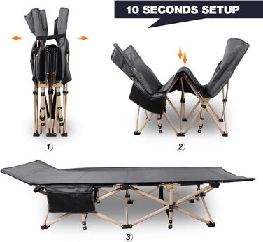 Розкладне кемпінгове ліжко REDCAMP XXL, посилене ліжко для відпочинку (ширина 71 см, навантаження до 226 кг), сіро-чорне