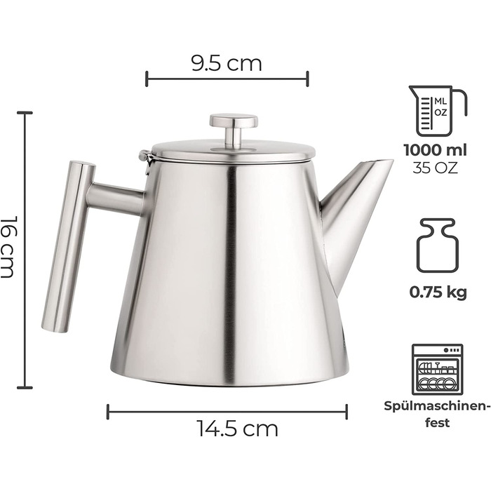 Чайник SILBERTHAL з ситовою вставкою об'ємом 1 л-Нержавіюча сталь з подвійними стінками- (нержавіюча сталь)