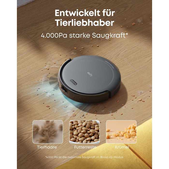 Робот-пилосос eufy C10 з автоматичною станцією самоочищення, 7,3 см, для прибирання килимів, з бічною щіткою для кутів, лазерна та інфрачервона навігація