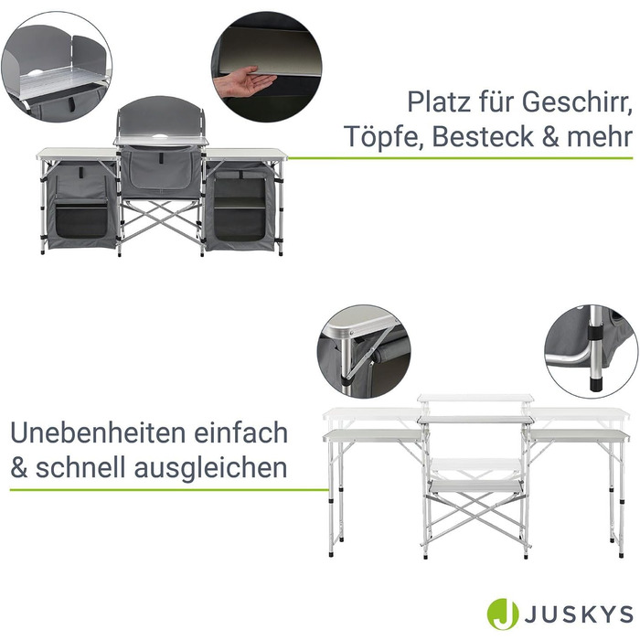 Складна кухня для кемпінгу Juskys з сумкою для перенесення - нержавіюча - Кухня для кемпінгу на відкритому повітрі Складна шафа для кемпінгу - Складна кухонна коробка з шафою (сірий)