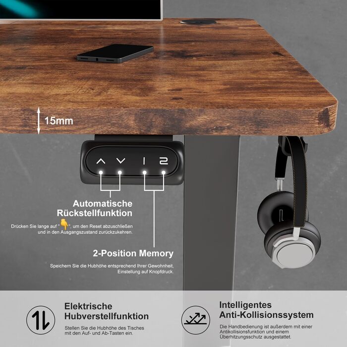 Електричний регульований стіл Devoko: ергономічний стіл для роботи та відпочинку (180 x 80 см, білий)