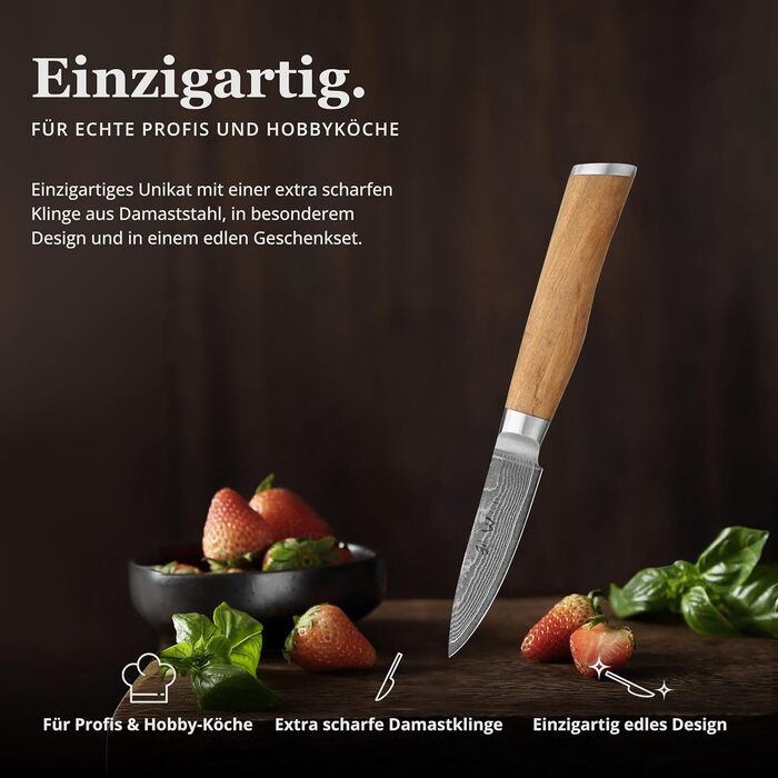 Ніж кухонний Wakoli з дамаської сталі (VG10) з 20 см лезом – гострий та збалансований – ніж з ручкою з оливкового дерева в подарунковій коробці – ніж кухарський для професіоналів та любителів (ніж для шаткування)