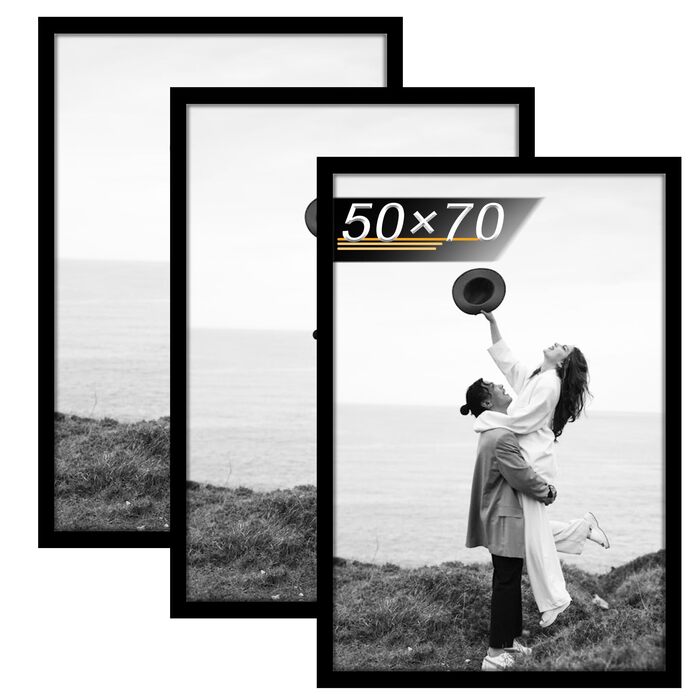 Набір фоторамок 50x70 см (3 шт.) Чорні, дерев'яні рамки для фото, картин, постерів 50х70 см