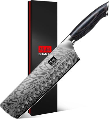 Японський ніж SHAN ZU Nakiri 18 см з пудлової сталі для кухні. Професійний ніж шеф-кухаря з ергономічною ручкою з паккавуду