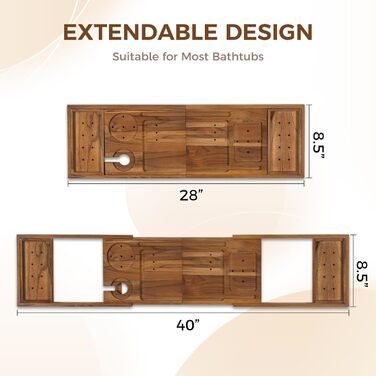 Підставка для ванни з текового дерева, розширювана, з тримачами для вина та телефону, книжкова стійка, для дому, спа, релаксації та читання, натуральне світле горіхове дерево
