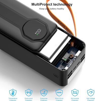 Портативна електростанція QC 22,5 Вт 80000 мАг, швидка зарядка Power Bank типу C PD 20 Вт, сумісна з телефоном (чорний)