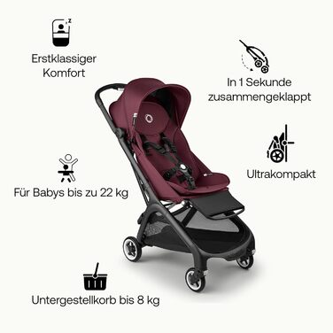 Bugaboo Butterfly - ультракомпактна дитяча коляска, легка та зручна, складається одним рухом, для дітей від 6 місяців, великий об'єм багажника (Dark Cherry)