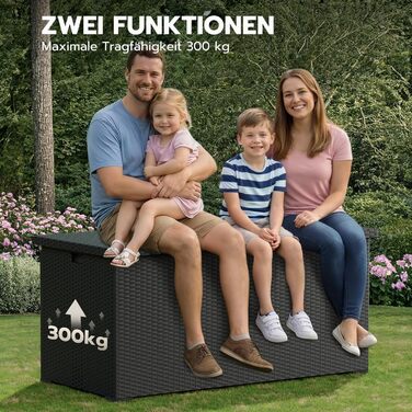 Скриня для подушок садових Polyrattan Amopatio 650л, водонепроникна, з газліфтом, чорна. Ящик для зберігання для саду та балкону