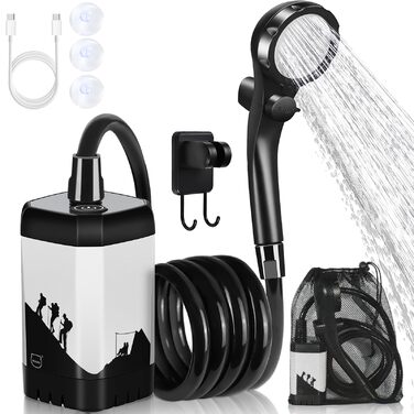 Електричний душ для кемпінгу MIAOKE 7800 mAh з цифровим дисплеєм та термоіндикатором, портативний акумуляторний душ для туризму, подорожей (білий)
