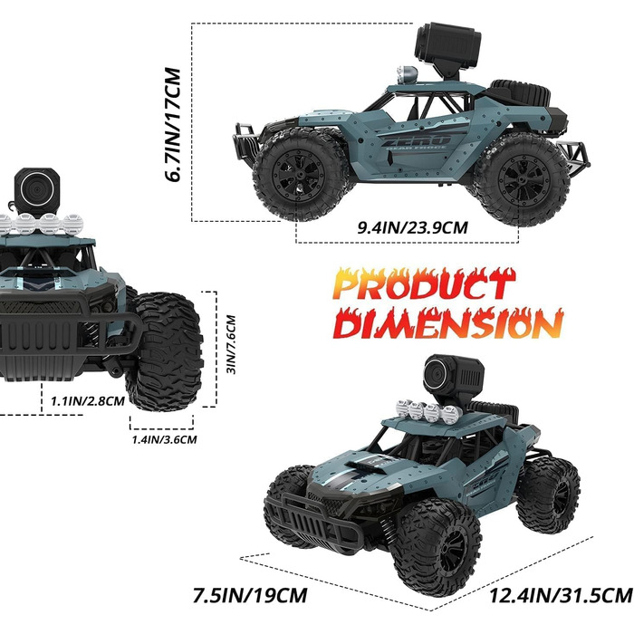 RC Truck DEERC 1:16 з камерою 1080P, WiFi, 2 акумулятори, 60 хв роботи, позашляховик для дітей та дорослих (36W)