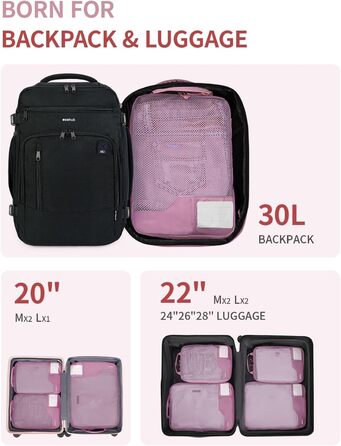 Набір органайзерів для валізи та рюкзака ECOHUB, 4 компресійні пакувальні куби з міцною сіткою та бирками, екологічні дорожні сумки для одягу (Рожевий)