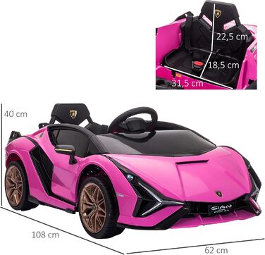 Дитячий електромобіль Lamborghini SIAN 12V з пультом, музикою, світлом, металевий, рожевий, для дітей 37-60 місяців, 108x62x40 см