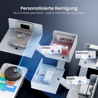 Робот-пилосос Proscenic Q8 Max+ з функцією миття, 8000Pa, 200хв, док-станція для самоочищення, 3л, лазерна навігація, керування через додаток, сумісність з Alexa, Google, Siri, чорний