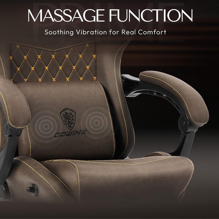 Ігровий крісло Dowinx з регульованою підніжкою, масажером попереку та офісним комфортом, до 200 кг, нахил спинки 165°, коричневий