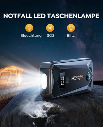 Портативний акумулятор YaberAuto для запуску двигуна з LED-ліхтариком, 4500A, 21800mAh (YA50 3000A) - для бензинових та дизельних двигунів