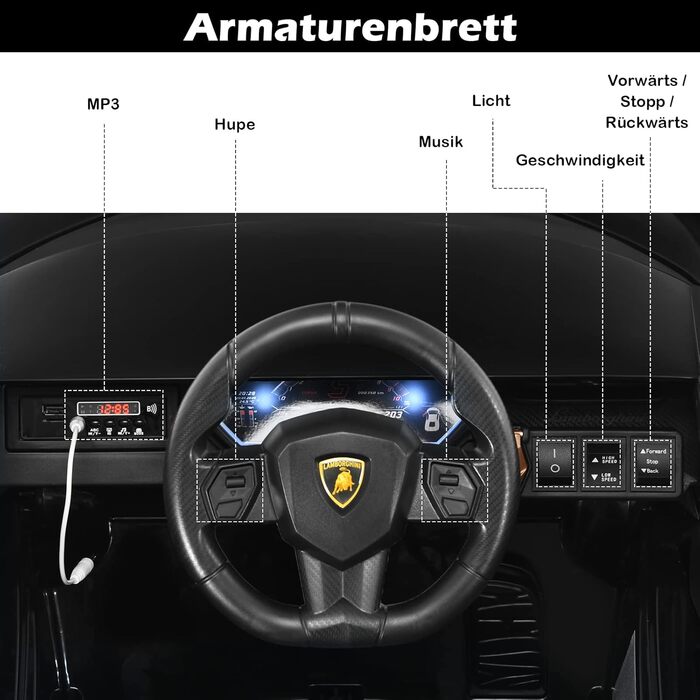 Дитячий електромобіль Lamborghini GOPLUS, з пультом керування, Bluetooth, USB, музика, 3–5 км/год, для дітей 3–8 років, білий/чорний