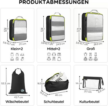 Набір органайзерів для одягу в дорогу Cipway (8 шт), компресійні пакувальні куби з сітки для валізи та рюкзака, чорні