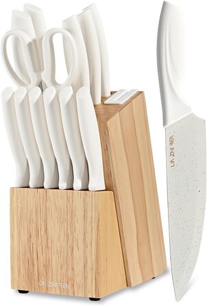 Набір ножів кухонних 15 предметів з точилкою, кухонні ножі для нарізки, подрібнення, рубання, безпечні, зелений