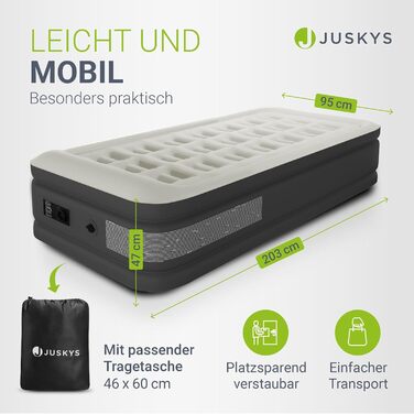 Надувний матрац Juskys самонадувний 150x200 см з вбудованим насосом - 2 місця, для гостей або кемпінгу, водонепроникний, блакитно-білий (сірий, одинарний)