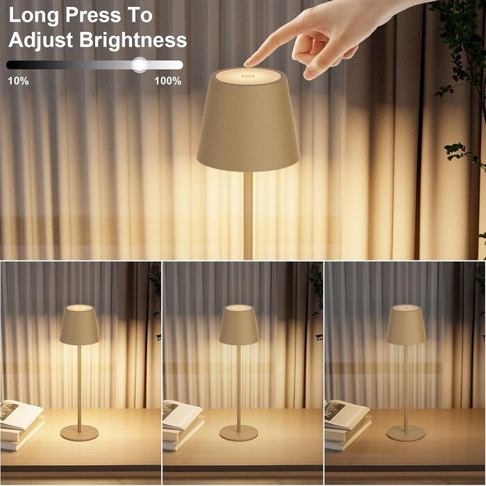 LED настільна лампа K-Bright 2 шт. з регулюванням яскравості, акумуляторна, бездротова, 3000K/4000K/6000K, USB-C, IP54, хакі, 2 шт.