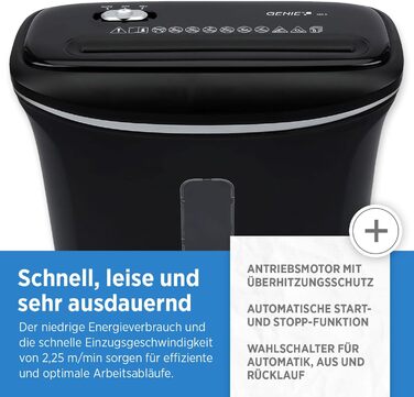 Шредер Genie 480X: знищувач документів, 8 листів, P-4, автоматичний, 12л, захист від перегріву