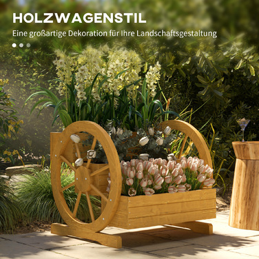 Високе грядка, 3 яруси, декор у вигляді колеса воза, натуральне дерево, 62 x 61 x 57 см