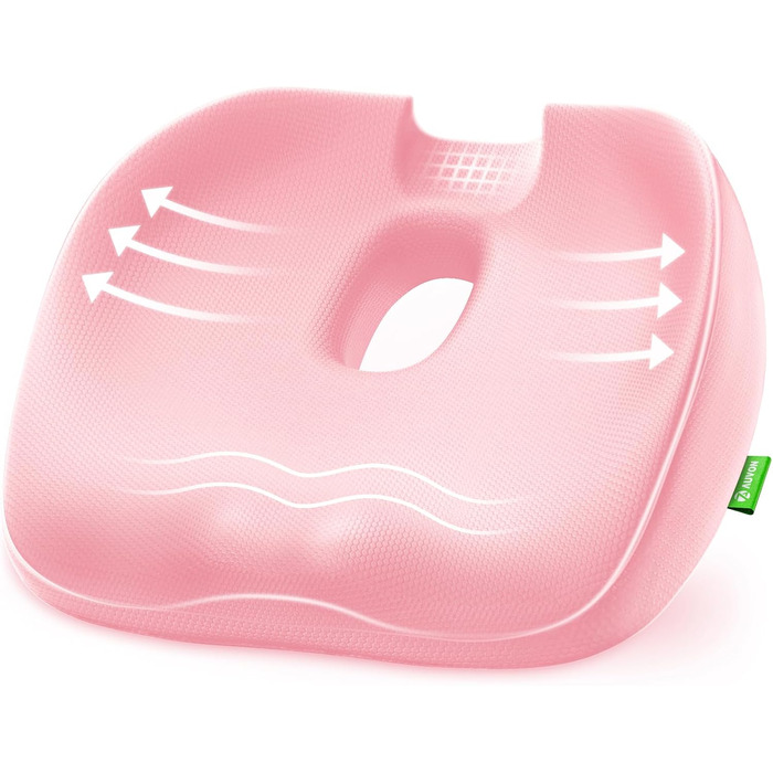 Ортопедична подушка для сидіння AUVON: комфорт при геморої, для офісу, авто, інвалідного візка. Зняття болю при ішіасі та вагітності (рожева)