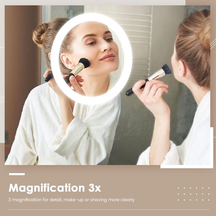 Дзеркало для ванної кімнати з LED-підсвічуванням Dripex, 50x70 см, сенсорне керування, антизапар, холодне біле світло 6400K, енергозберігаюче