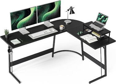 Ігровий кутовий стіл CubiCubi L-подібної форми, 150 x 120 см, чорний, з підставкою для монітора, для геймінгу