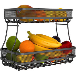 Кошики для фруктів 2-поверхові, велика металева ваза для фруктів, Багаторівневий кошик для фруктів для стільниці або підвішування, багатофункціональна сучасна ваза для фруктів кошик для овочів для хліба, закусок, овочів, чорного