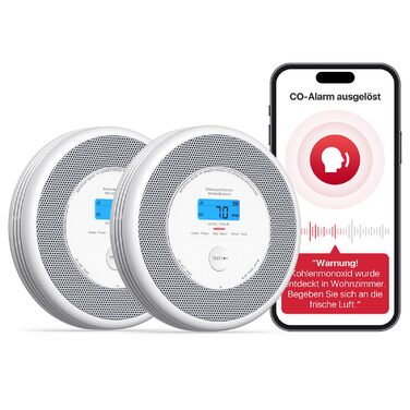 X-Sense XP0A-iR: Детектор диму та CO з голосовим оповіщенням та визначенням місця розташування, Wi-Fi, для 17 кімнат, сумісний з X-Sense Home Security App, набір 2 шт.