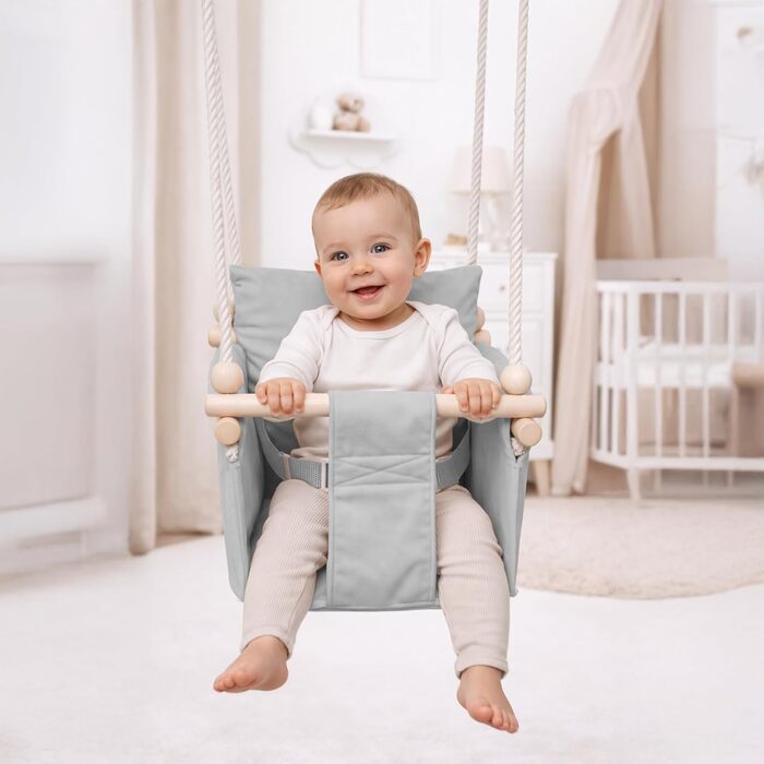 Дитяча гойдалка-крісло MAMOI® для дітей, дерев'яна гойдалка для дверного отвору, світло-сіра