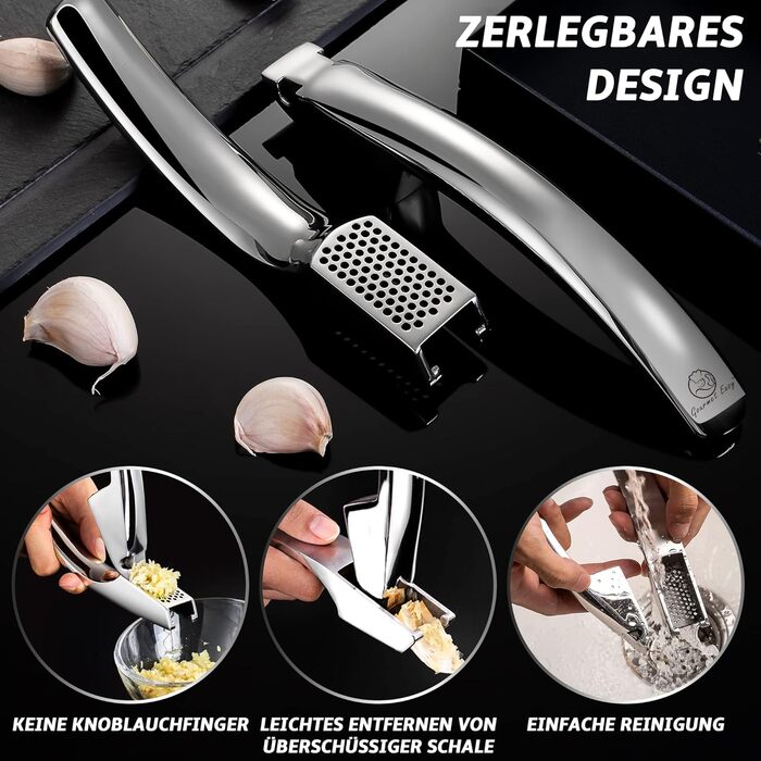 Прес для часнику та імбиру з нержавіючої сталі | Без очищення | Легко миється | 5 років гарантії | Для дрібного подрібнення