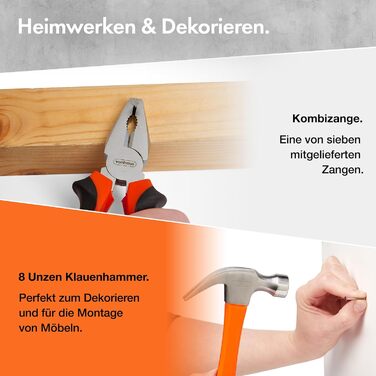 Набір інструментів VonHaus 120 предметів в кейсі: LED ліхтарик, рулетка 3м, шестигранники, DIY для початківців