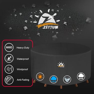 Чохол для садово-патіо меблів Zettum, Ø281 x 73 см, 600D Oxford, водонепроникний, захисна накривка для садового столу та комплектів меблів