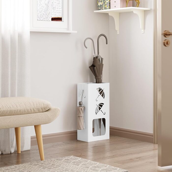 Підставка для парасоль під WOLTU, 2 слоти, з 4 гачками, металева, біла, 25x49x15 см