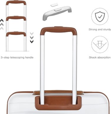 Валіза-тележка KONO, середнього розміру, легка, з жорстким корпусом та TSA замком, 4 колеса (кремовий, L)