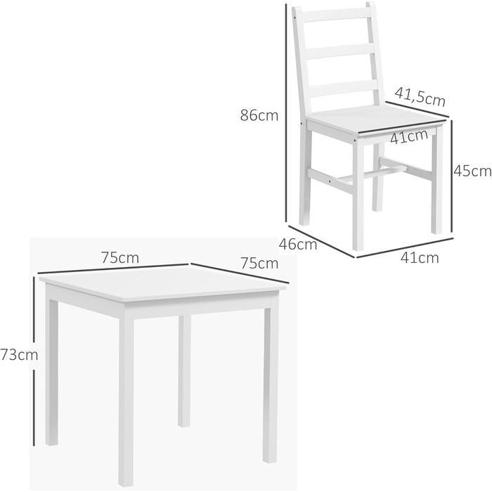 Обідній комплект HOMCOM обідній стіл і 2 стільці, компактні, біле/соснове дерево