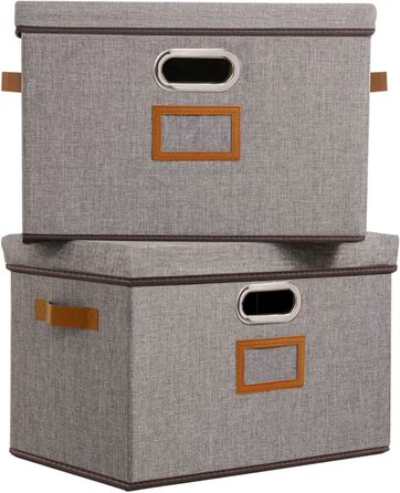 Ящик для зберігання OUTBROS з кришкою і ручкою, складаний ящик для зберігання з тканини кошика для зберігання з кишенею для етикеток, органайзер для іграшок, одягу, книг, 32 х 23 х 20 см 3 шт. (Сірий, дуже великий(2 упаковки))