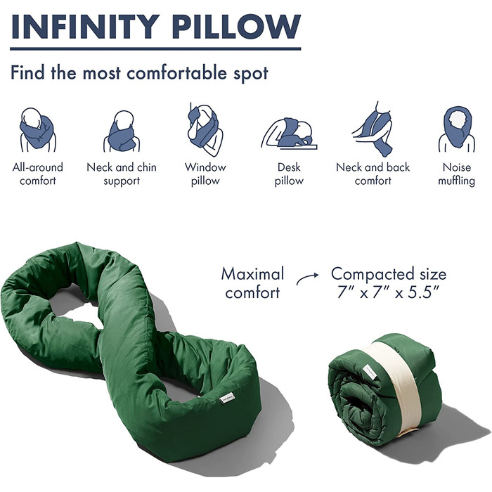 Подушка для подорожей Huzi дизайн Infinity Pillow - подушка для шиї ідеально підходить для подорожей офіс Дизайн М'яка подушка для підтримки шиї (сосново-зелений)