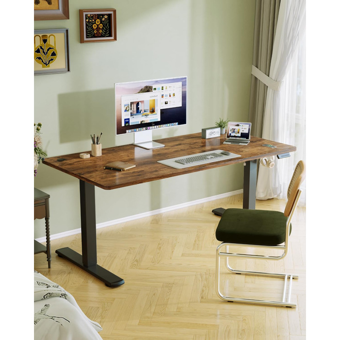 Електричний регульований стіл Flamaker 140x60 см з пам'яттю, для геймінгу, коричневий (Vintage Braun)