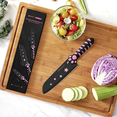 Набір кухонних ножів MEOWKIT 5 шт. з підставкою, нержавіюча сталь, набір ножів у формі котів, чорний/рожевий