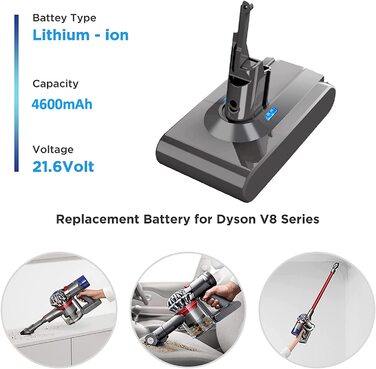 Змінна батарея Dyson V8 21,6 В 4,6 Ач, сумісна з бездротовим пилососом V8 Animal/SV10 Absolute