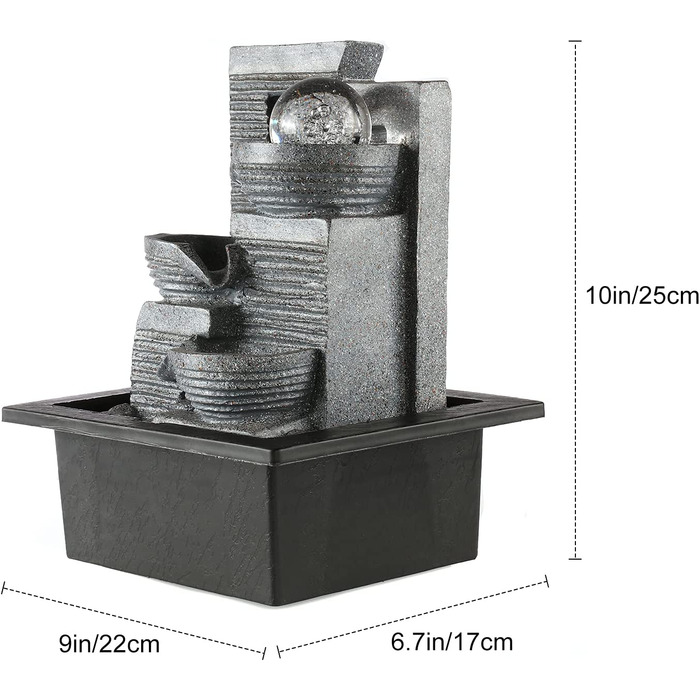 Діна-настільний фонтан для вітальні, фонтан з полірезину, фонтан з багатобарвним світлодіодним освітленням, Настільний фонтан, фонтан з водоспадом, 24 x 19 x 34,5 см (стиль 3)