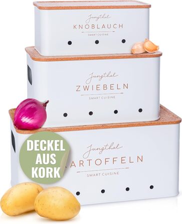 Набір з 3 коробок для зберігання картоплі, цибулі та часнику | Білий | Організатор для овочів