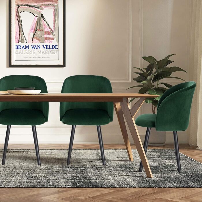 Стільці для їдальні WOLTU BH121rs-2 комплект з 2 шт. , дизайнерський стілець з підлокітниками, каркас з масиву дерева, (темно-зелений, оксамитовий)