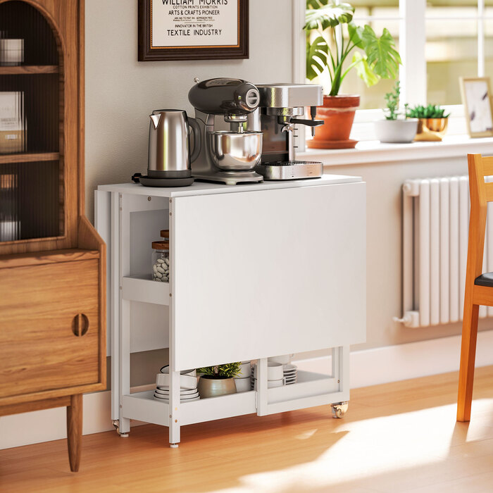 Розкладний обідній стіл в індустріальному стилі, на 4 особи, з відкритими полицями, гнучкий, металевий, ДСП, білий