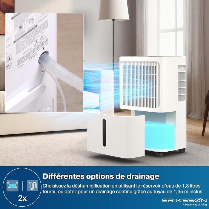 Електричний осушувач повітря з LED-дисплеєм, таймером та захистом для дітей | Осушує 16 літрів вологи на добу | Для приміщень до 70 м² | Енергоефективний осушувач з датчиком вологості | Білий